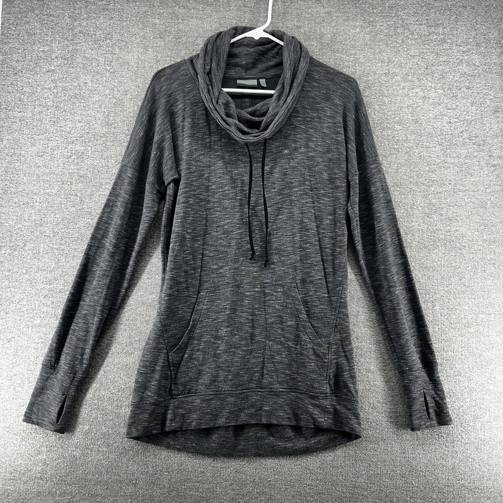 Athleta Blissful Cowl Neck Sweater Women Size Small Gray Drawstring
